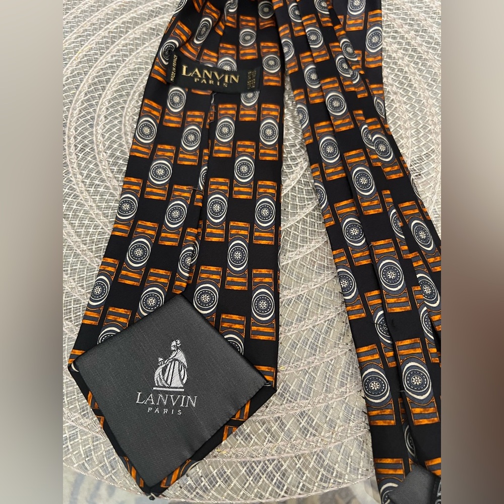Lanvin Black and Orange Men's Silk Tie NEW